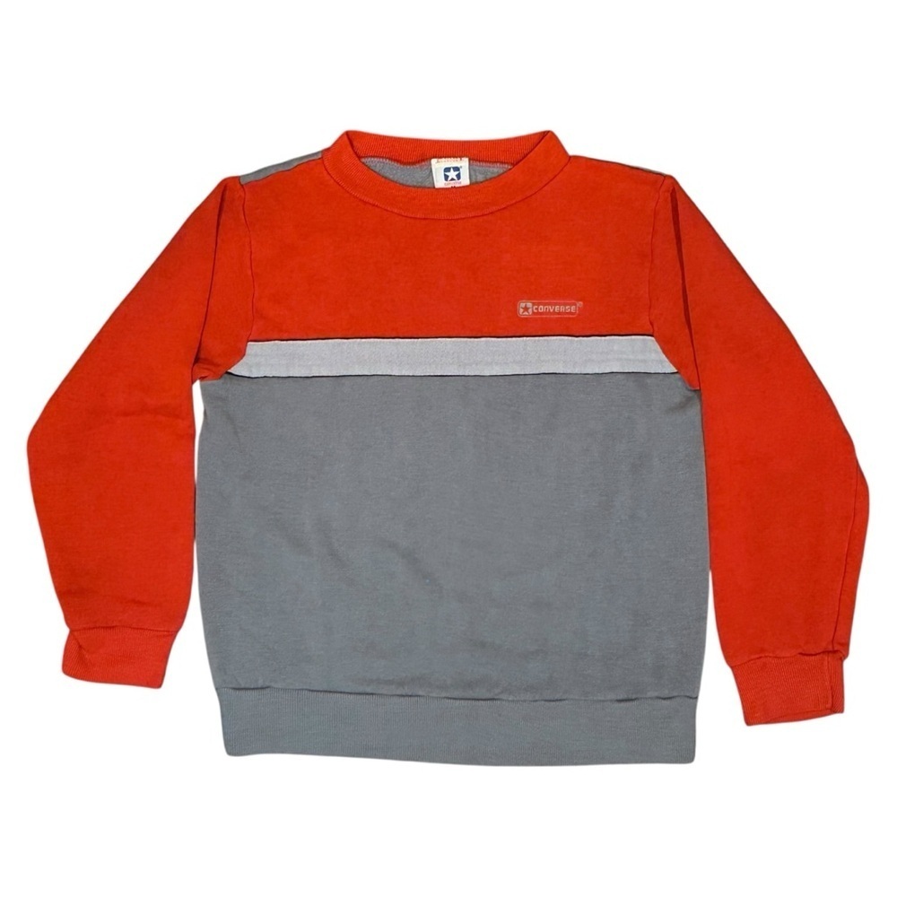 Vintage 80s Converse Crew Neck Sweatshirt Red Gray Colorblock Medium Made in USA